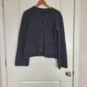 Jenni Kayne Cooper Wool Cashmere  Dark Gray Cardigan Sweater Taupe